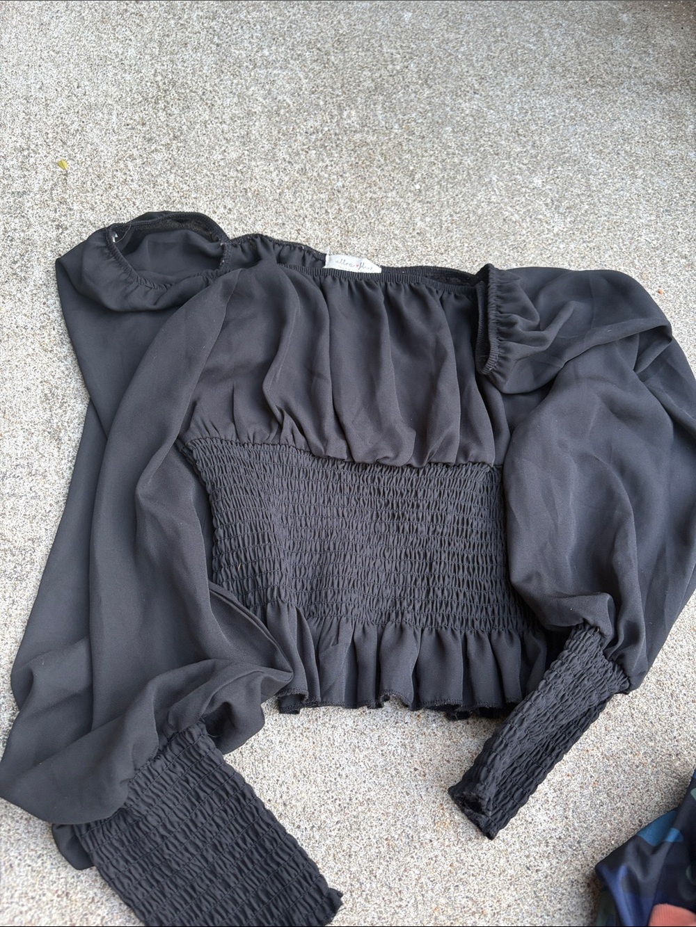 Black Smocked Off-Shoulder Long Sleeve Top - Women